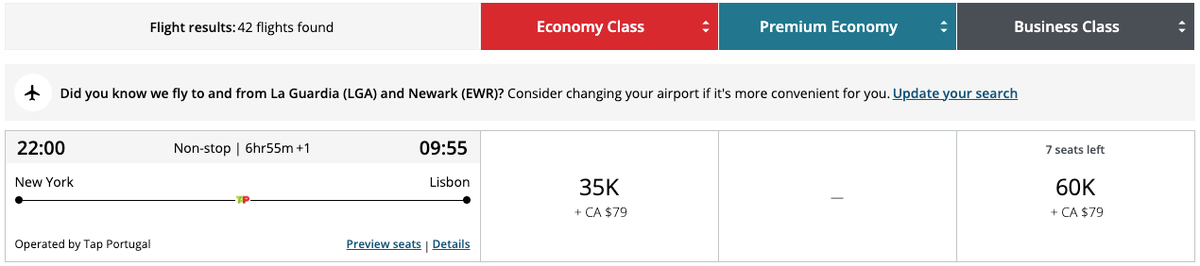 Aeroplan JFK-LIS